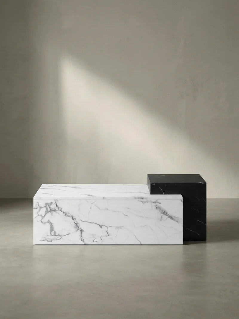 Couchtisch Weiß Schwarz Marmor-Optik Modern 120x60x40 cm Zwei Ebenen