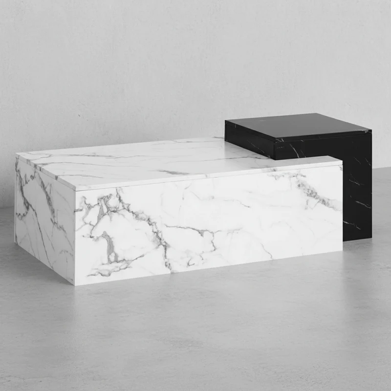 Couchtisch Weiß Schwarz Marmor-Optik Modern 120x60x40 cm Zwei Ebenen