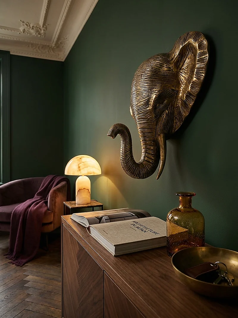 Wanddeko Elefant Aluminium goldfarben 41 cm im afrikanischen Stil