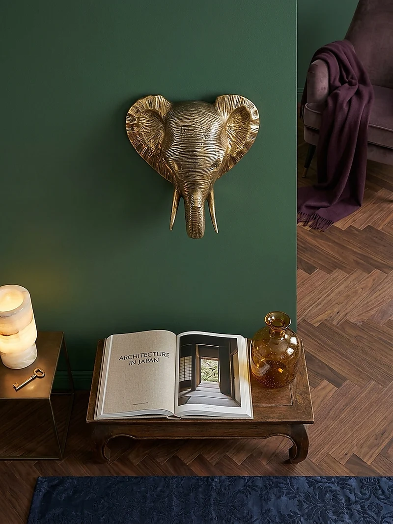 Wanddeko Elefant Aluminium goldfarben 41 cm im afrikanischen Stil