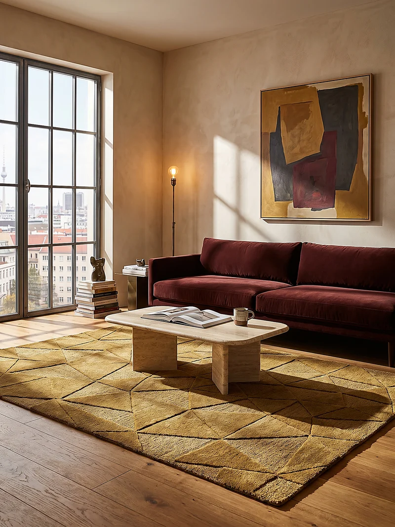 Wollteppich Scherbenrelief · 100 % Wolle · 10 mm Kurzflor
