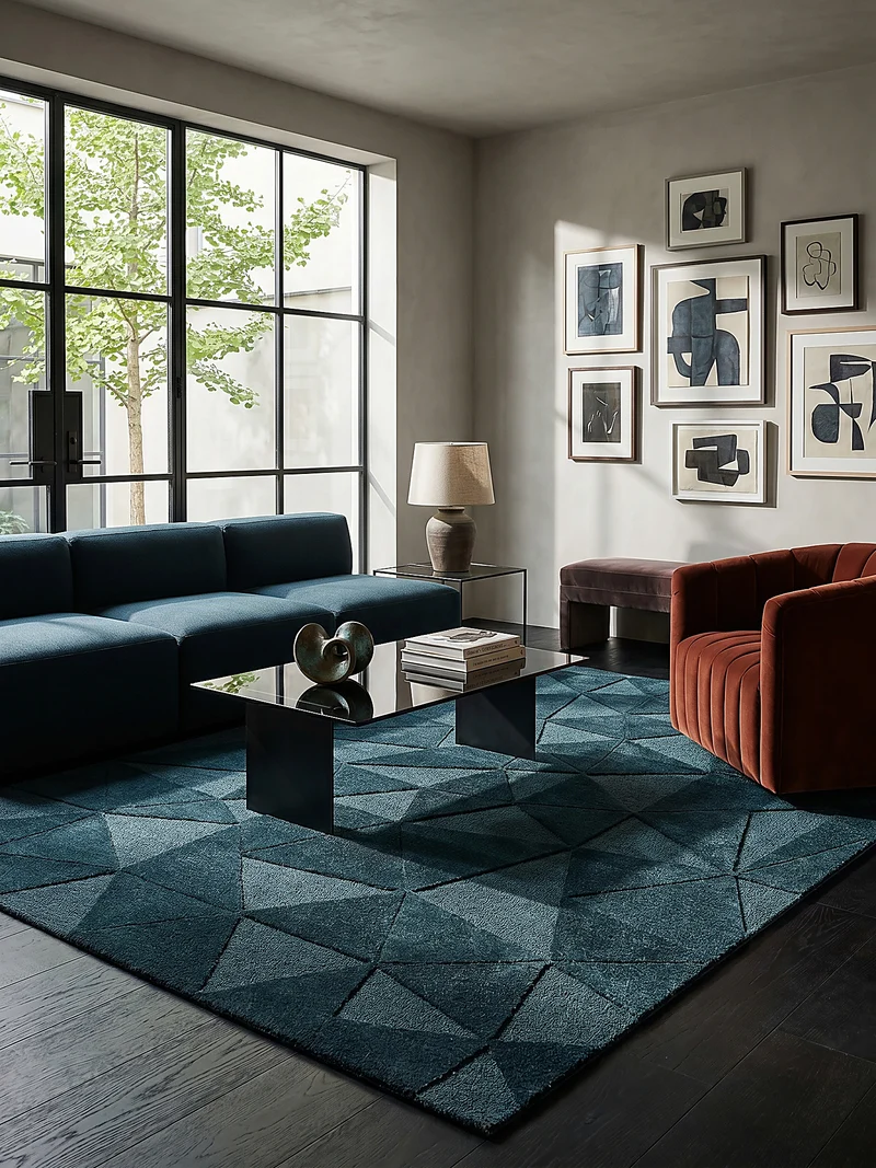 Wollteppich Scherbenrelief · 100 % Wolle · 10 mm Kurzflor