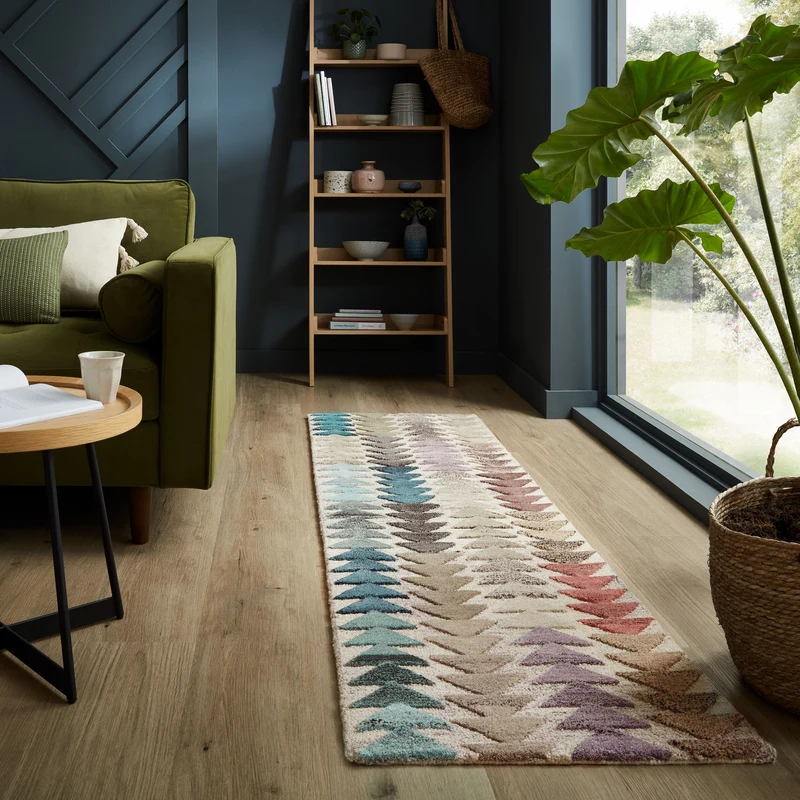 Getufteter Wollteppich Chevron-Linien · 100 % Wolle · 10 mm Kurzflor