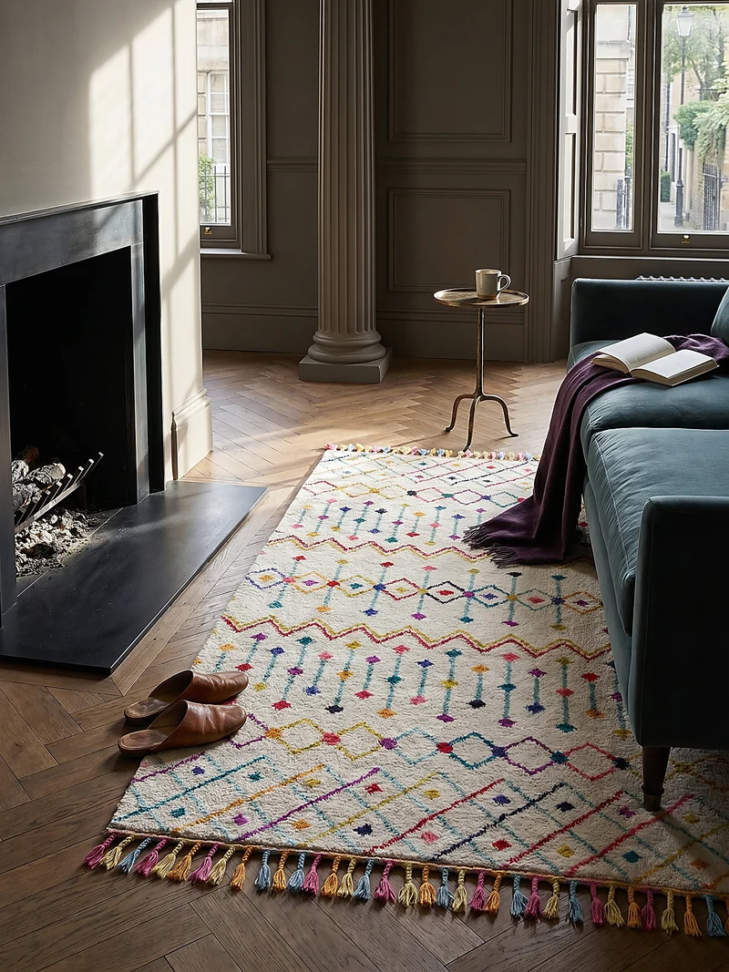 Hochflor-Teppich Berbermuster mit Fransen · 100 % Polypropylen