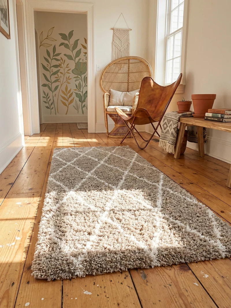 Shaggy Hochflor-Teppich Geometrisch – Waschbar & Flauschig | 3,00 cm Florhöhe für Barfußkomfort