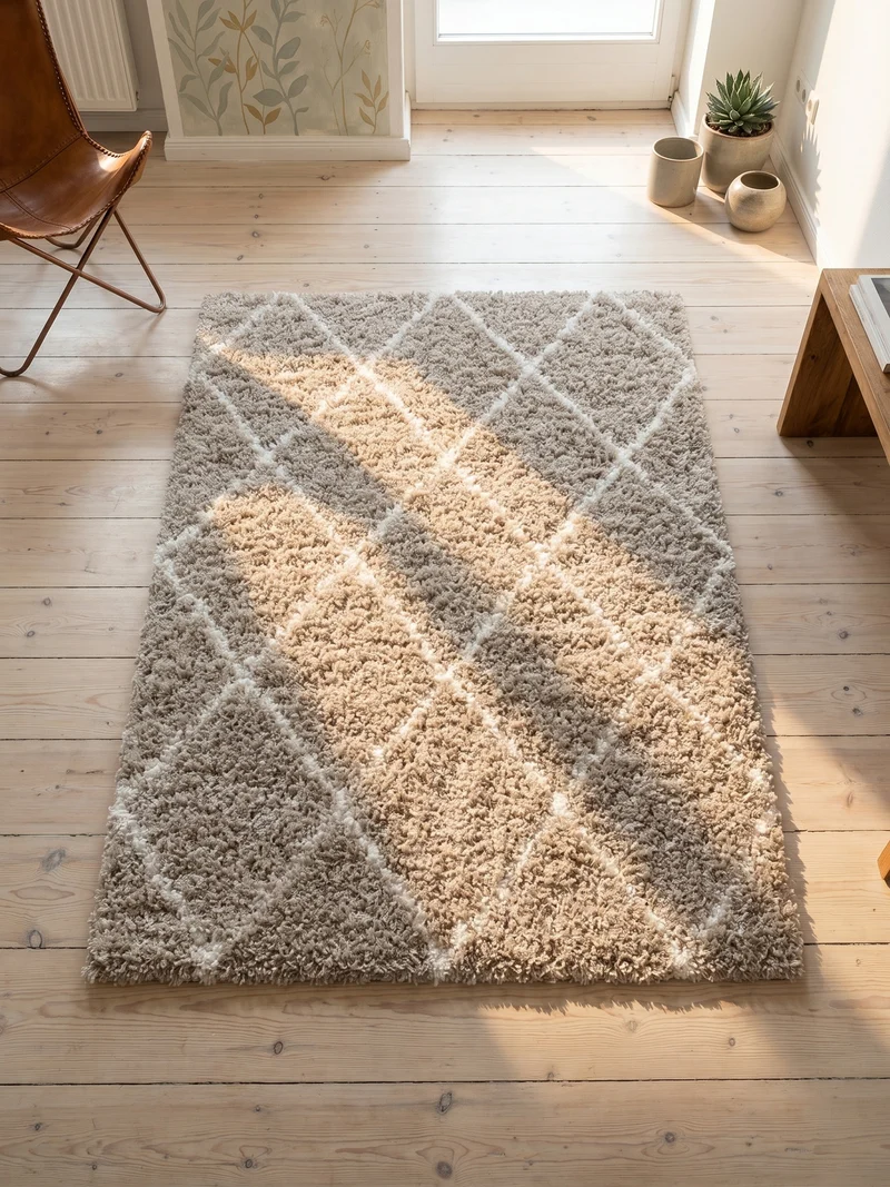 Shaggy Hochflor-Teppich Geometrisch – Waschbar & Flauschig | 3,00 cm Florhöhe für Barfußkomfort