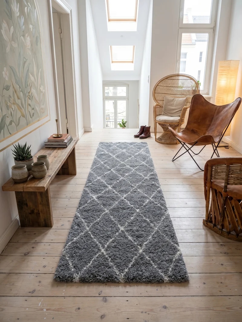 Shaggy Hochflor-Teppich Geometrisch – Waschbar & Flauschig | 3,00 cm Florhöhe für Barfußkomfort