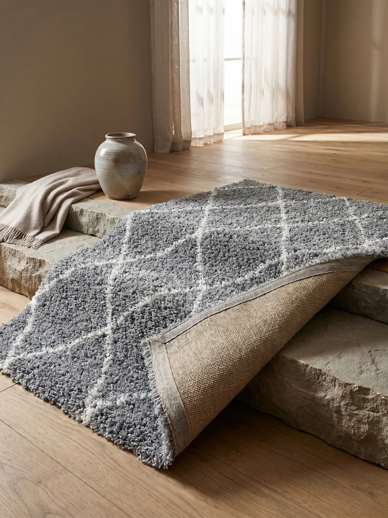 Shaggy Hochflor-Teppich Geometrisch – Waschbar & Flauschig | 3,00 cm Florhöhe für Barfußkomfort