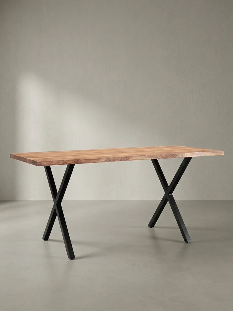 Esstisch Massivholz Metall X-Gestell Baumkante Industrial