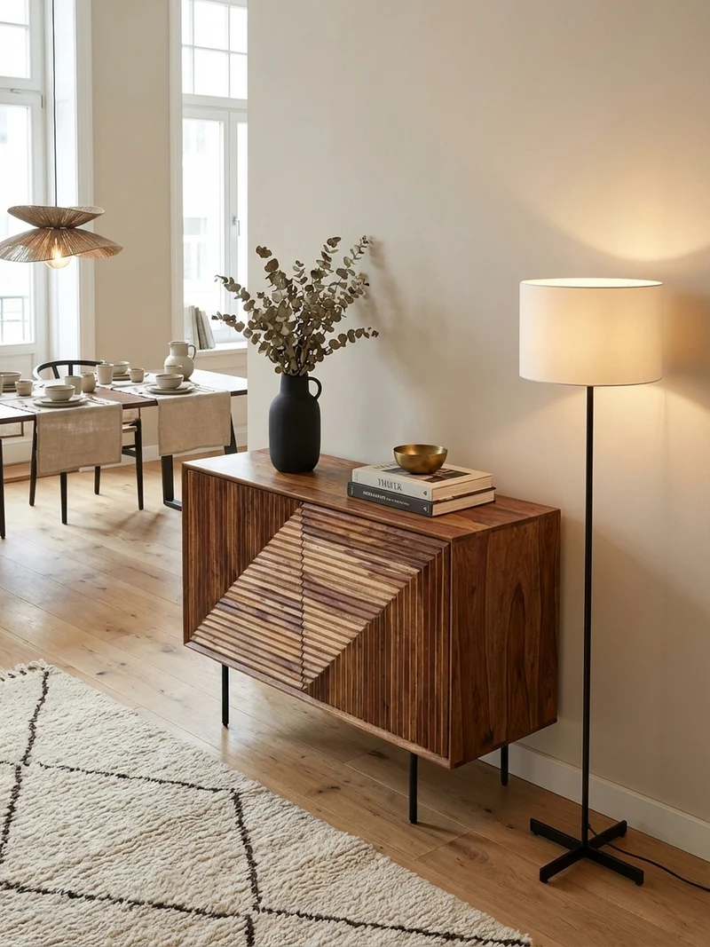 Sideboard – "Harmony", Massivholz mit Metalldetails, viel Stauraum