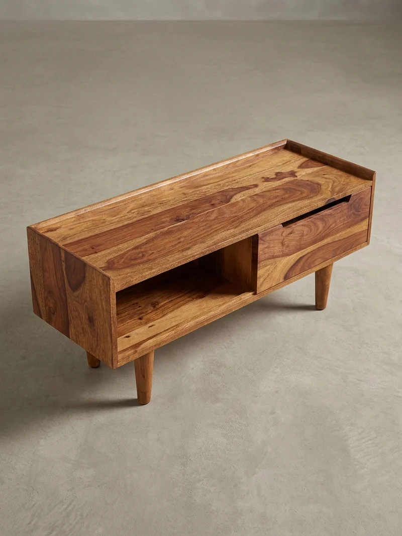 Lowboard Massivholz Modern Stil für Fernseher bis 50 Zoll mit Schiebetür und 2 Fächern