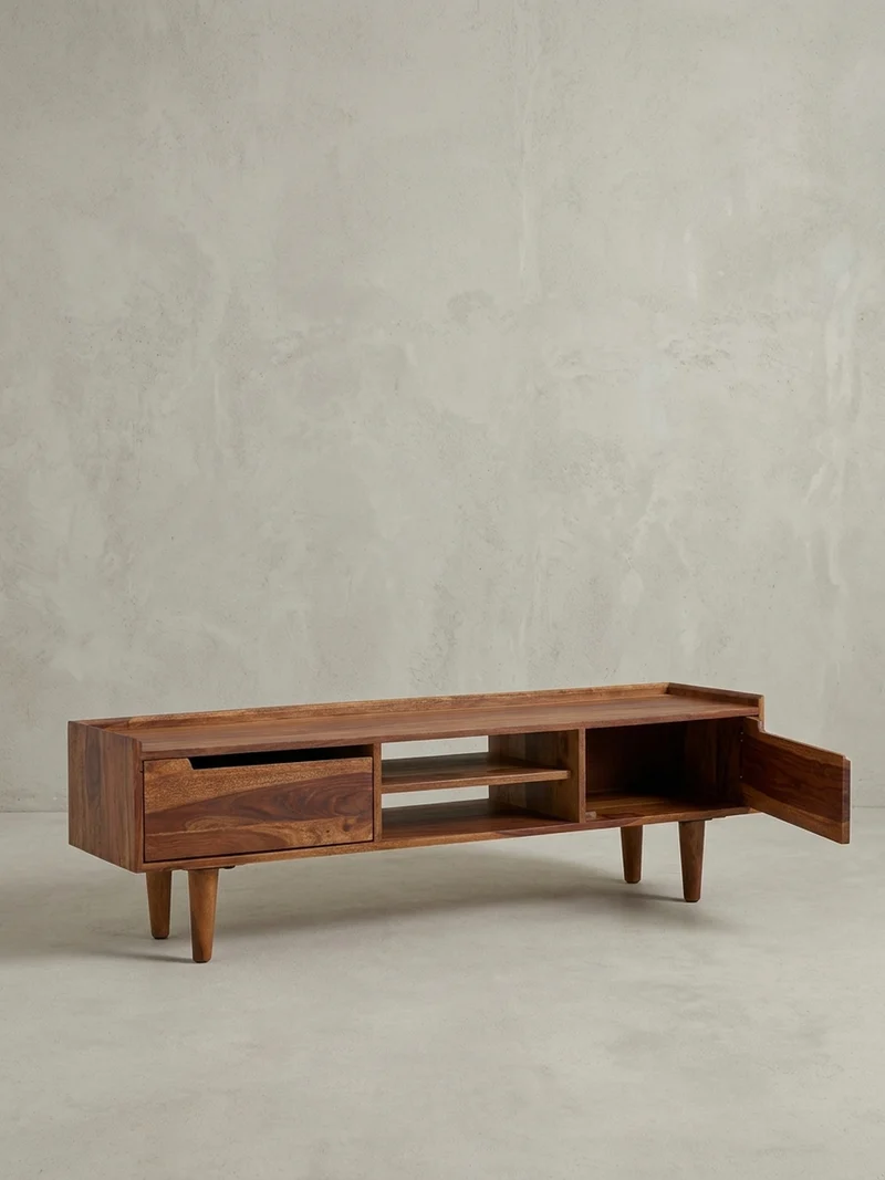 Lowboard Massivholz Landhausstil für 60-Zoll Fernseher mit Stauraum und Schutzlackversiegelung