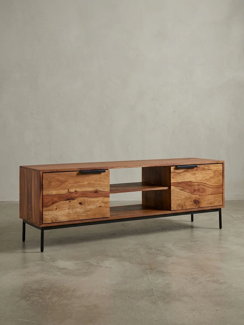 Lowboard Massivholz Landhausstil für 60-Zoll Fernseher mit offenen Fächern
