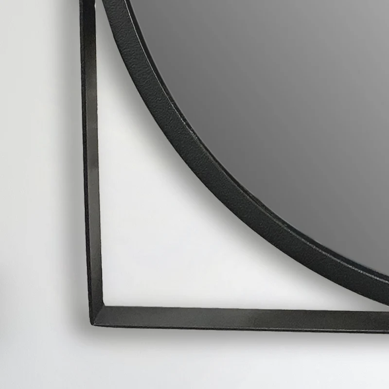 Wandspiegel Rund Metall Schwarz 54x54 cm Quadratischer Rahmen