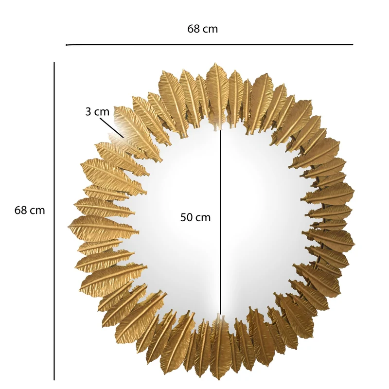 Wandspiegel Rund Metall Gold 68 cm Federn-Design