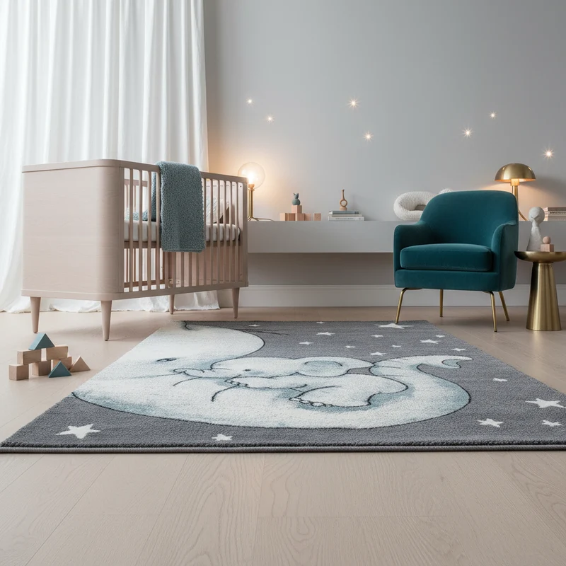 Kinderteppich Elefanten-Motiv – Waschbar & Strapazierfähig für Kinderzimmer