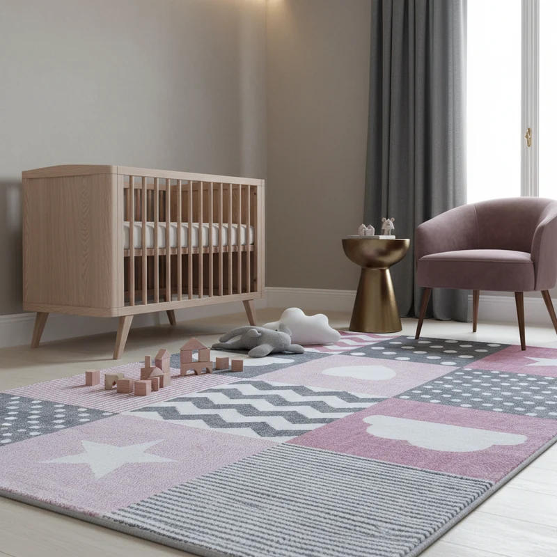 Kinderteppich Herzen & Sterne – Waschbar & Strapazierfähig für Kinderzimmer