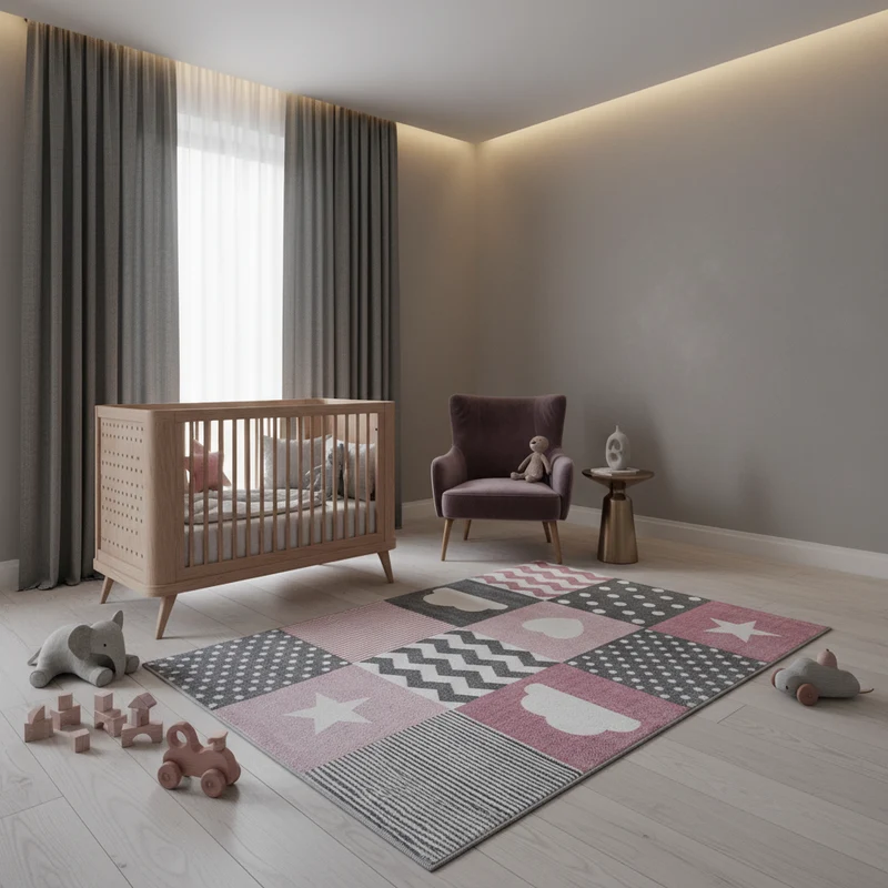 Kinderteppich Herzen & Sterne – Waschbar & Strapazierfähig für Kinderzimmer