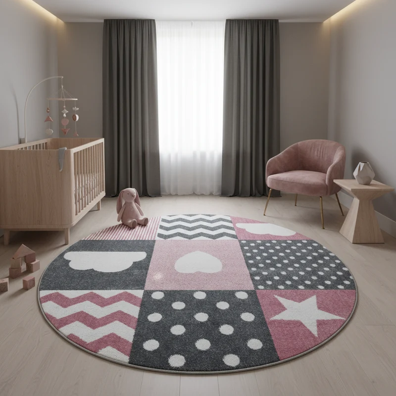 Kinderteppich Herzen & Sterne – Waschbar & Strapazierfähig für Kinderzimmer