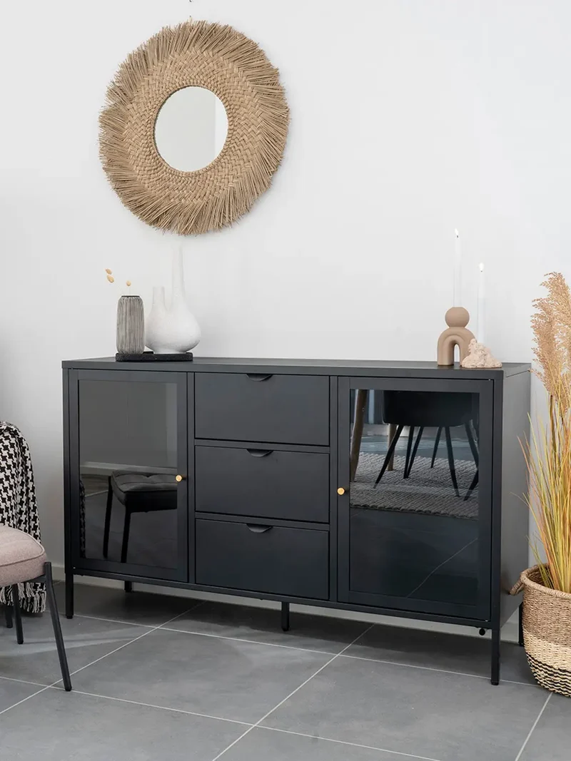 Dalby Sideboard Stahl/Glas, schwarz