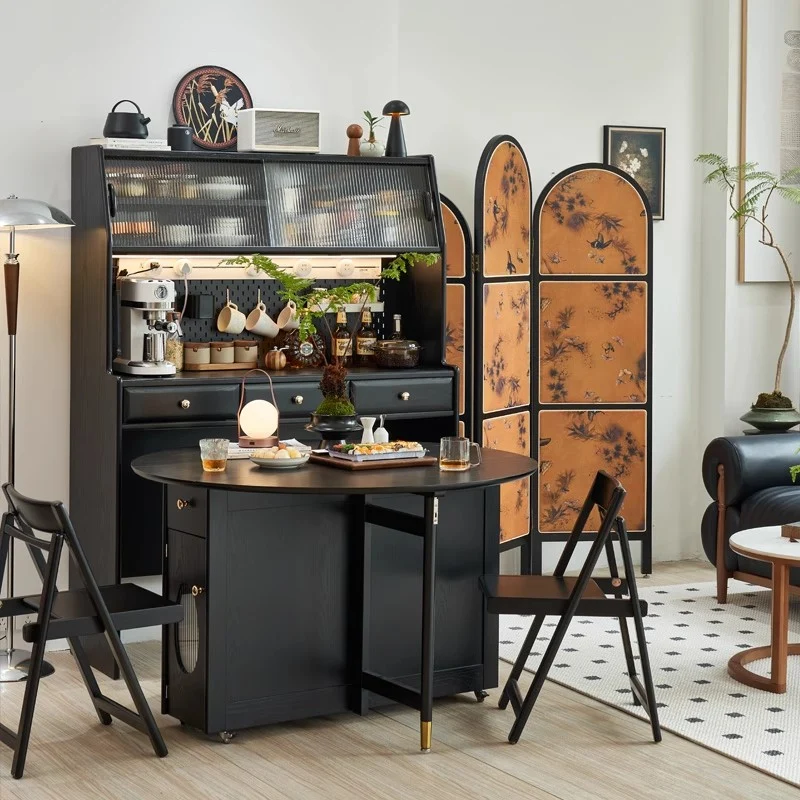 Double Drop Leaf Round Table mit 4 Klappstühlen