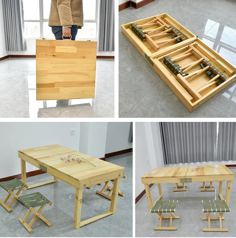 Klapptisch aus Massivholz mit 4 Hockern