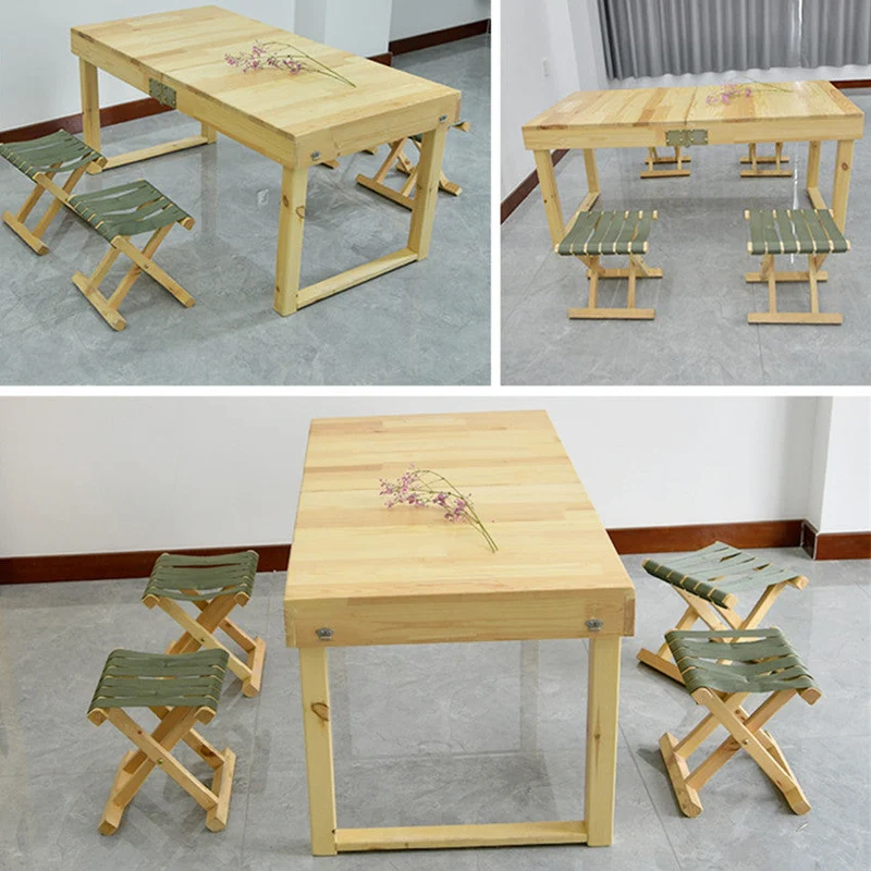 Klapptisch aus Massivholz mit 4 Hockern