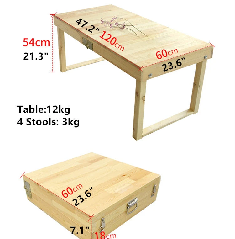 Klapptisch aus Massivholz mit 4 Hockern
