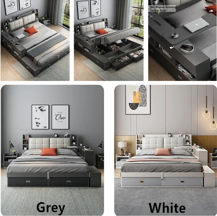 Hochklappbares Bett im modernen Stil mit Schubladen und drehbarem Schreibtisch