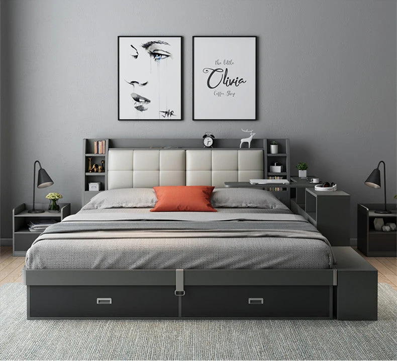Hochklappbares Bett im modernen Stil mit Schubladen und drehbarem Schreibtisch
