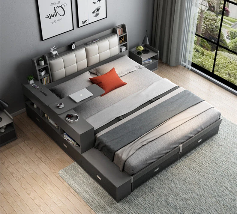 Hochklappbares Bett im modernen Stil mit Schubladen und drehbarem Schreibtisch