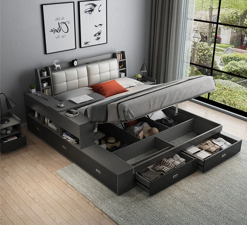 Hochklappbares Bett im modernen Stil mit Schubladen und drehbarem Schreibtisch