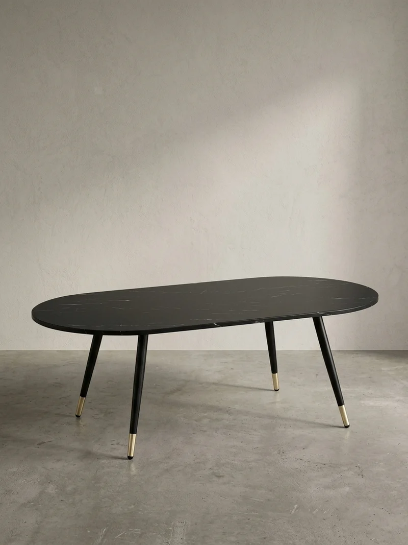Couchtisch oval in Marmor-Optik – mit Metallgestell im modernen Design