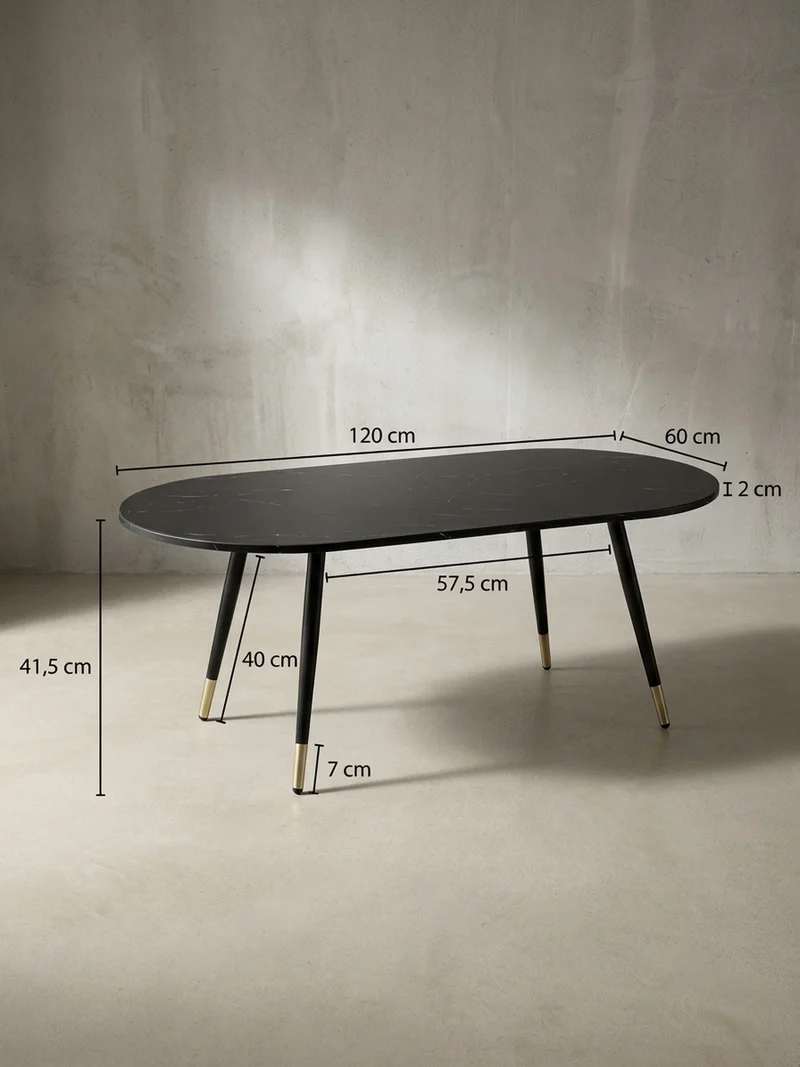 Couchtisch oval in Marmor-Optik – mit Metallgestell im modernen Design