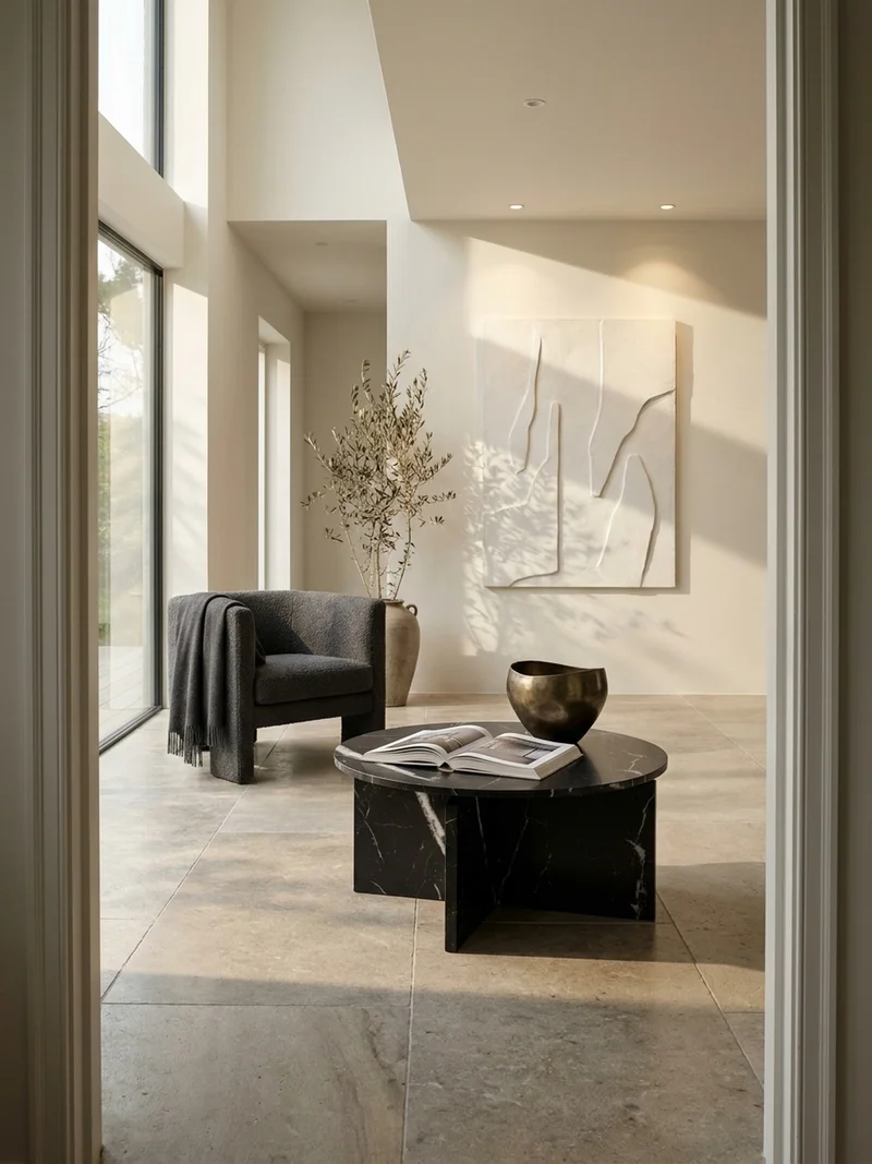 Couchtisch rund in Stein-Optik – modernes Design