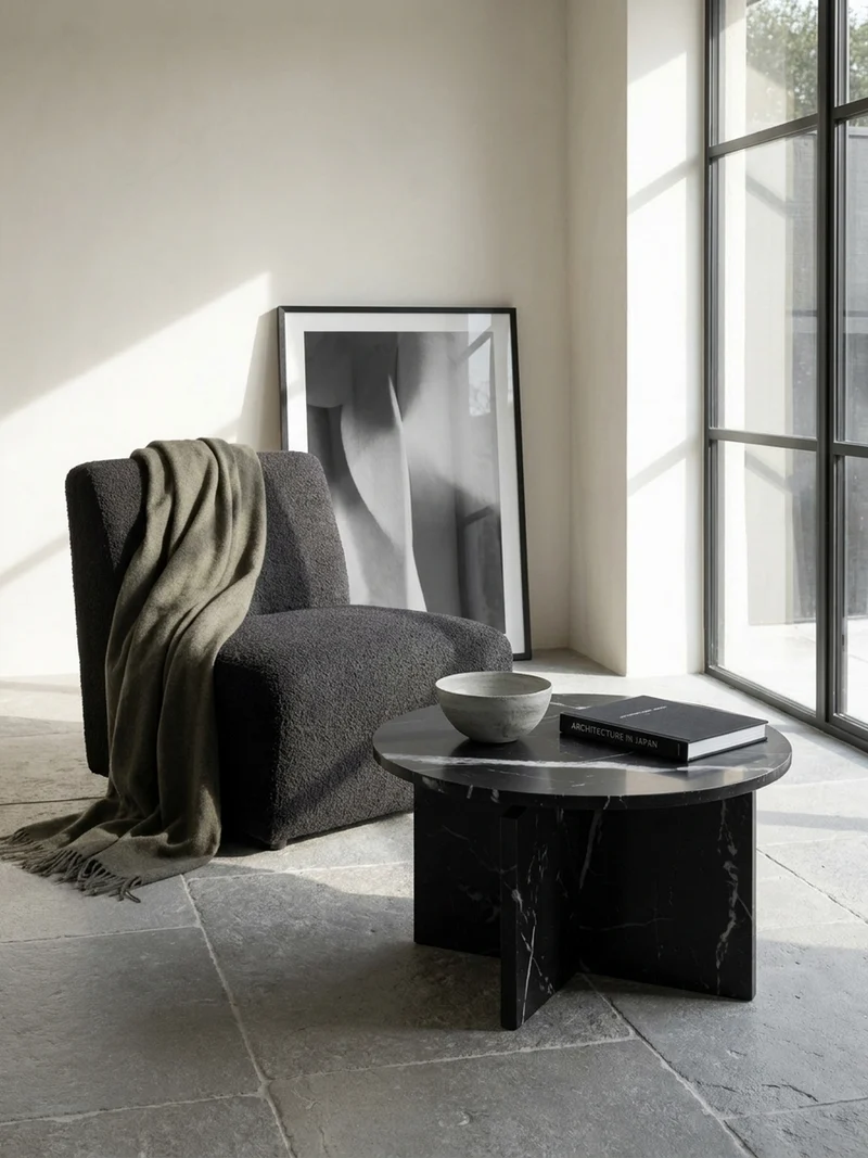 Couchtisch rund in Stein-Optik – modernes Design