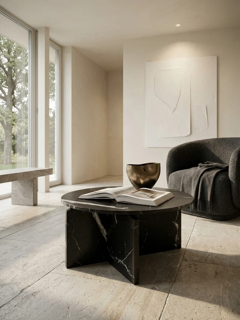 Couchtisch rund in Stein-Optik – modernes Design