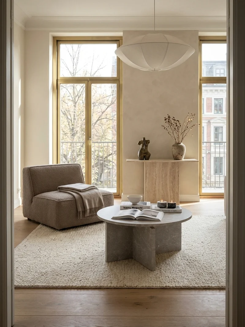 Couchtisch rund in Stein-Optik – modernes Design