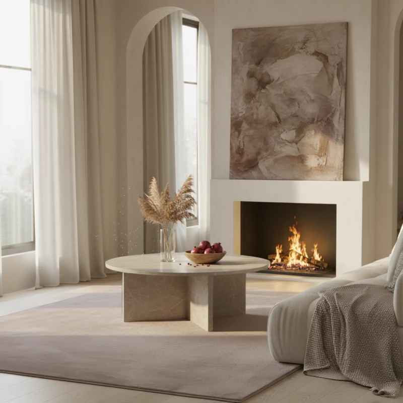 Couchtisch rund in Stein-Optik – modernes Design
