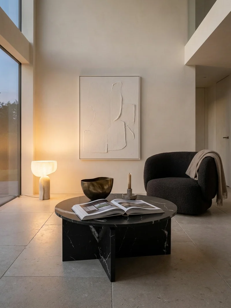 Couchtisch rund in Stein-Optik – modernes Design