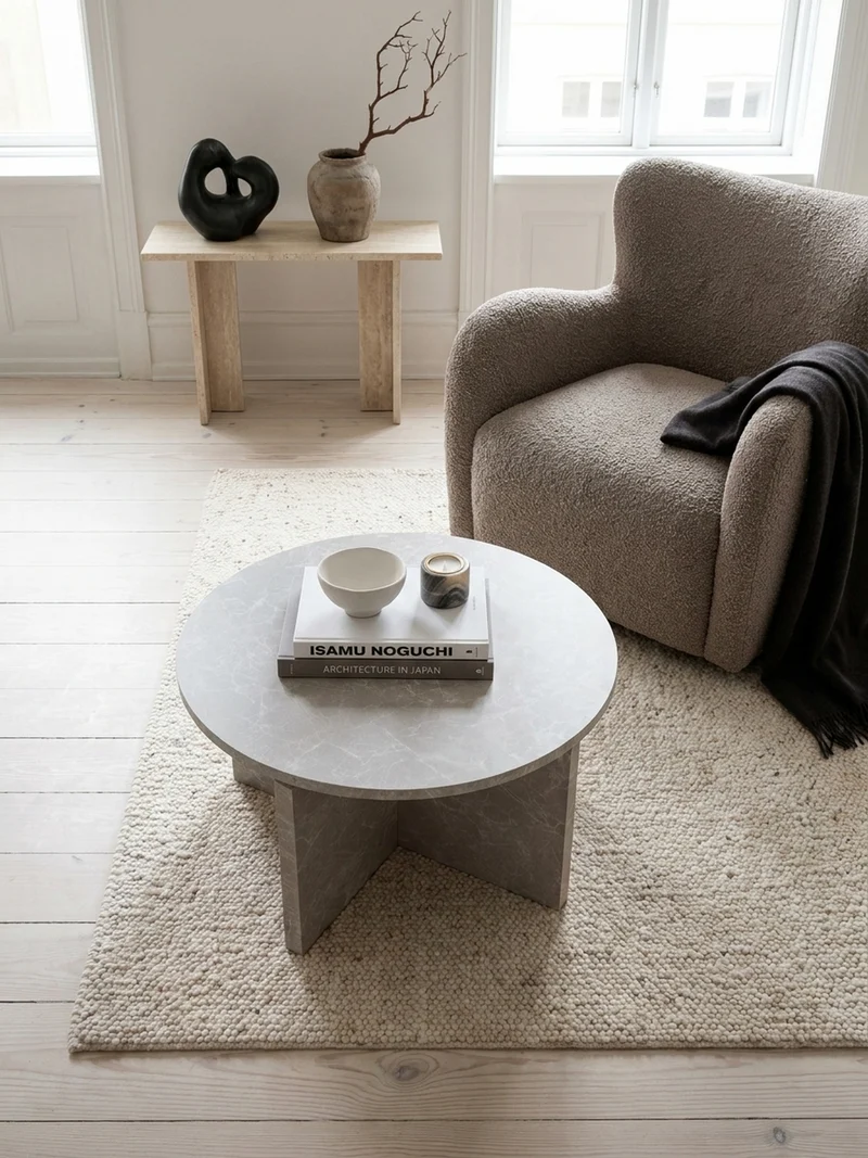 Couchtisch rund in Stein-Optik – modernes Design