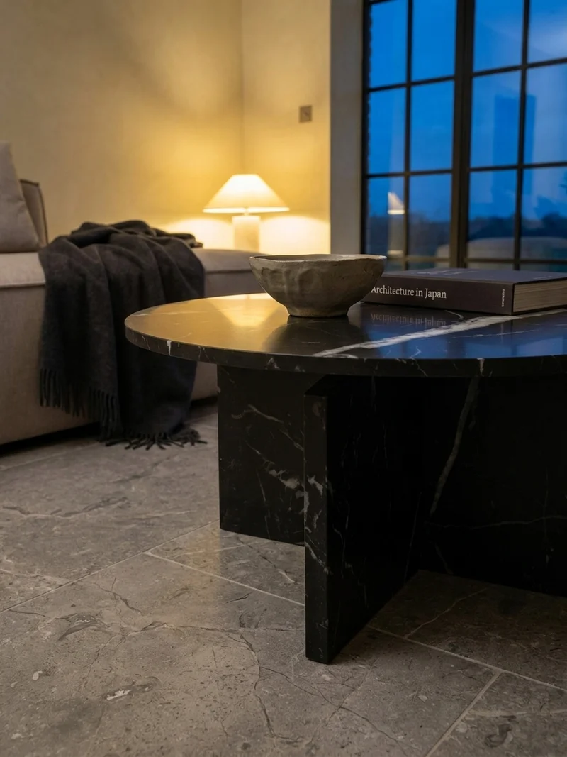 Couchtisch rund in Stein-Optik – modernes Design