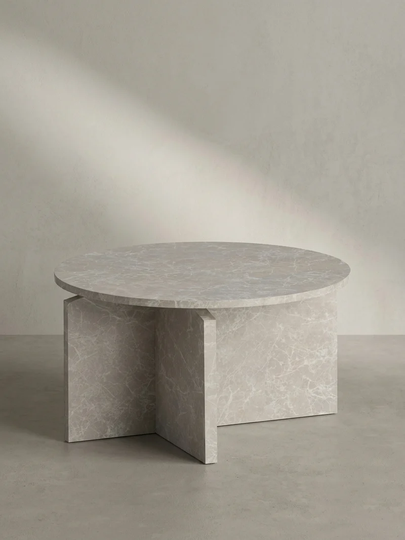 Couchtisch rund in Stein-Optik – modernes Design
