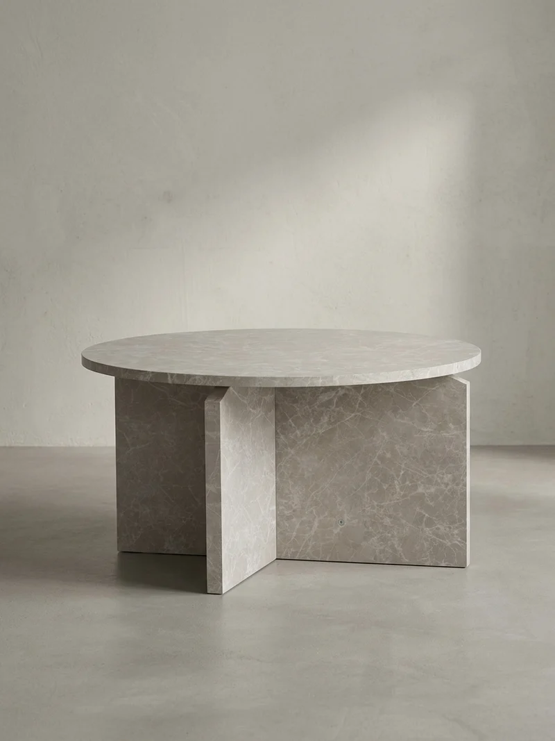 Couchtisch rund in Stein-Optik – modernes Design
