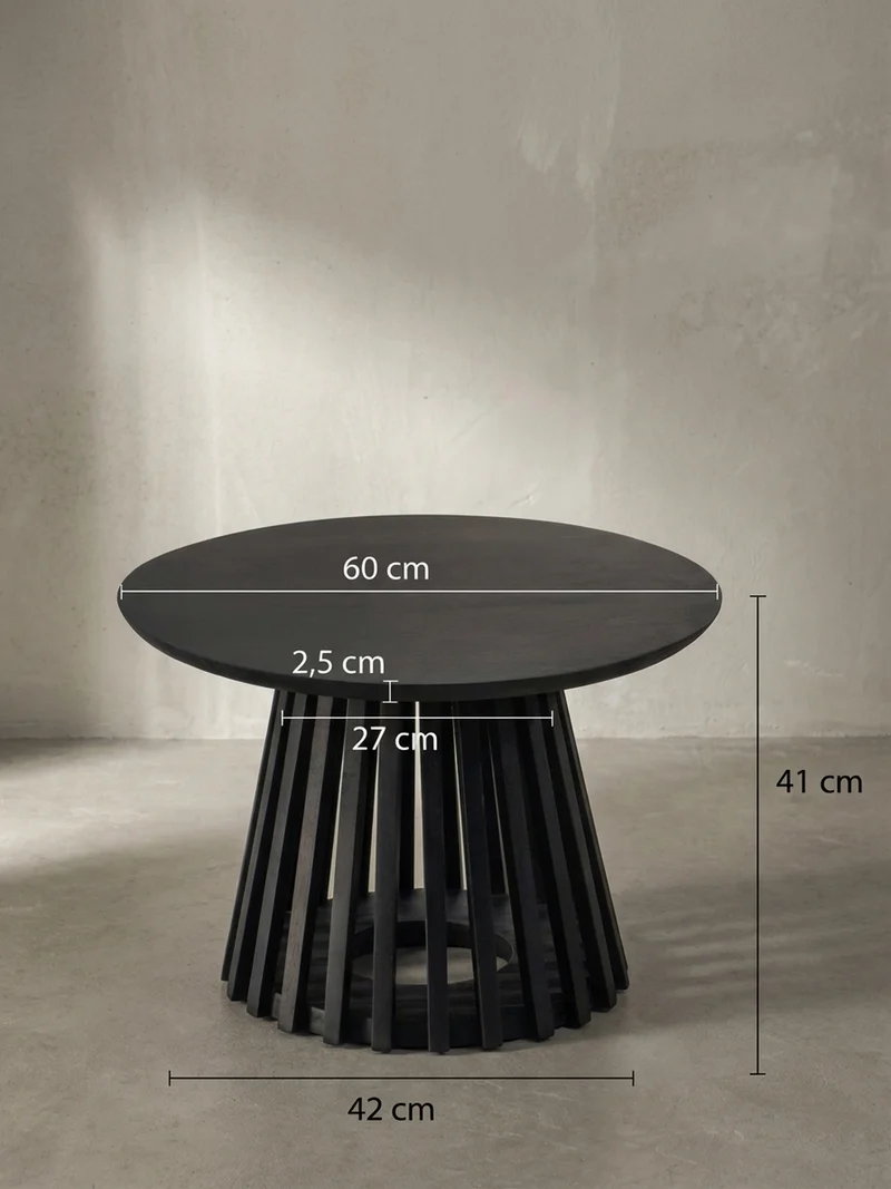 Couchtisch Schwarz Massivholz Mango Rund 60x60x41 cm mit Gittergestell Modern