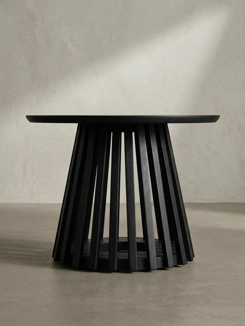 Couchtisch Schwarz Massivholz Mango Rund 60x60x41 cm mit Gittergestell Modern