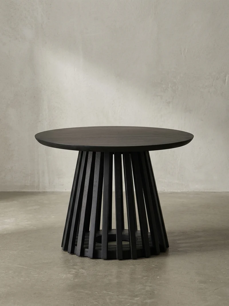 Couchtisch Schwarz Massivholz Mango Rund 60x60x41 cm mit Gittergestell Modern