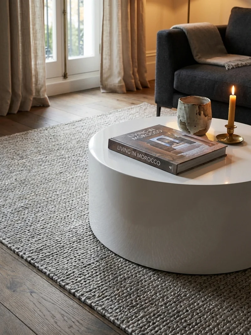 Couchtisch rund in Weiß Hochglanz, 60x60x30 cm, Modernes Design
