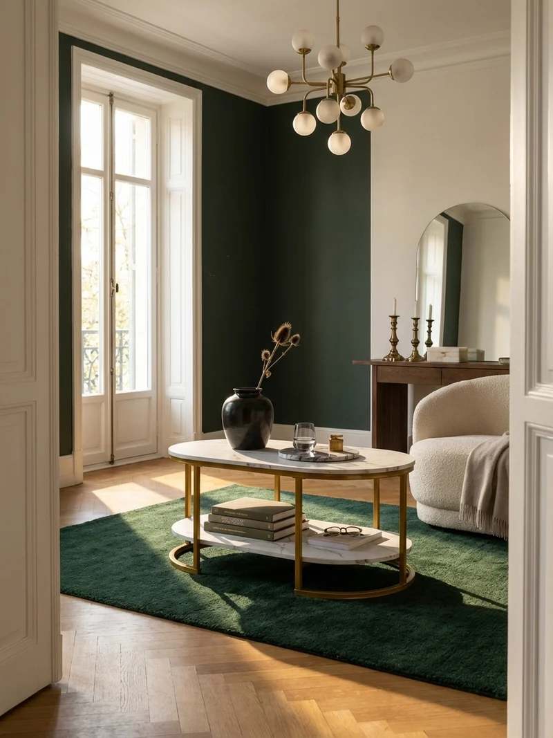 Couchtisch mit Marmor Optik, rechteckig, Ablage, goldenes Metallgestell