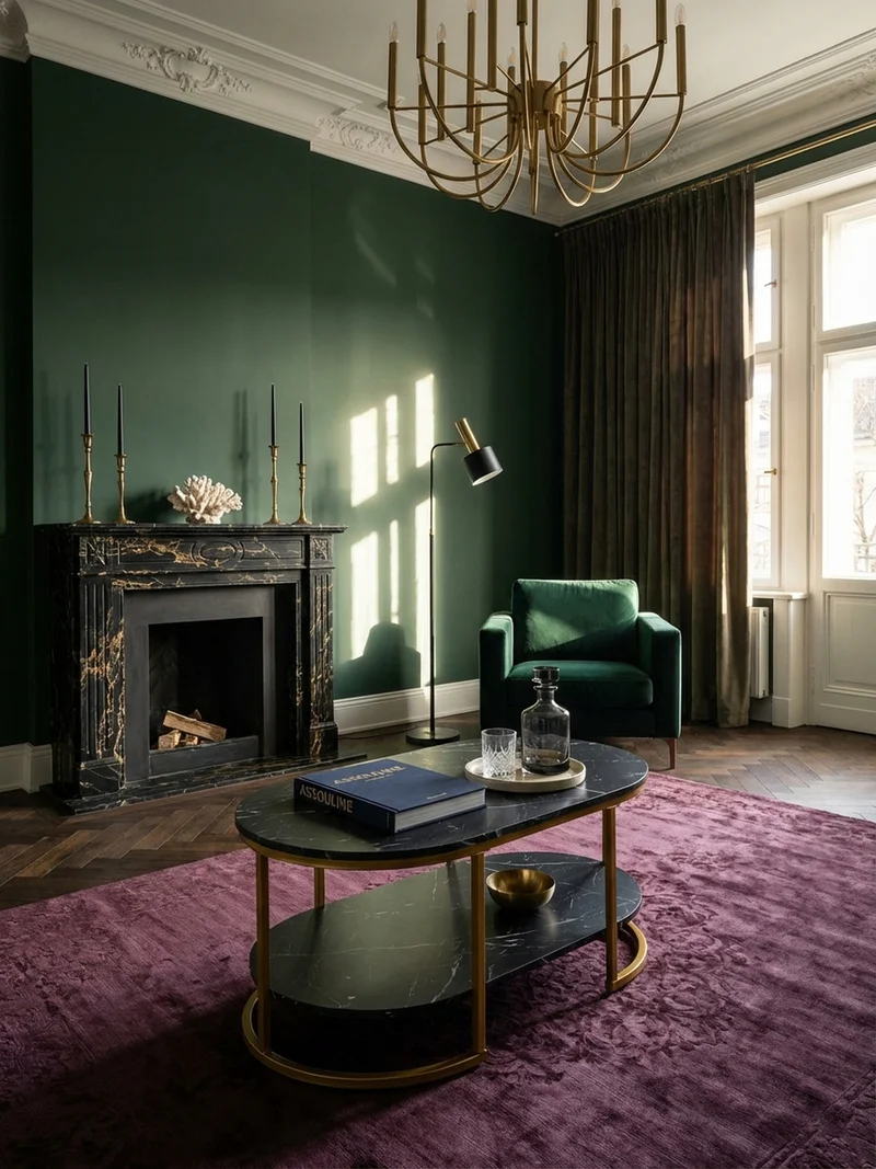 Couchtisch mit Marmor Optik, rechteckig, Ablage, goldenes Metallgestell